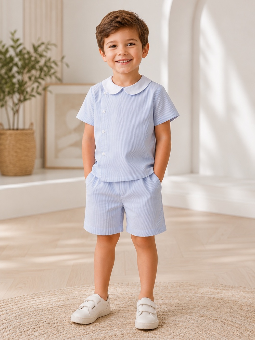 Edgehill Collection Little Boys Woven Stripe Shirt & Shorts Set 4T NWT